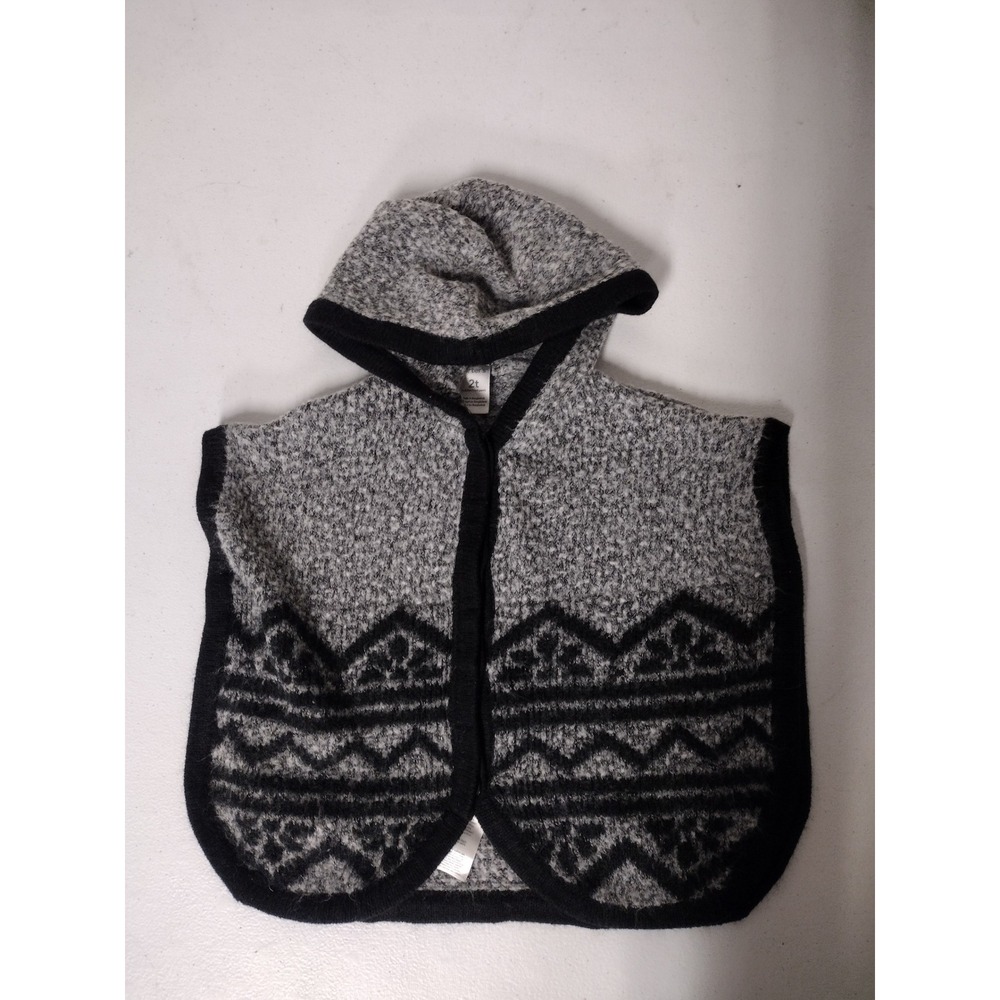 Carters Toddler 2T Grey Black Fair Isle Hooded Poncho Sweater Wrap